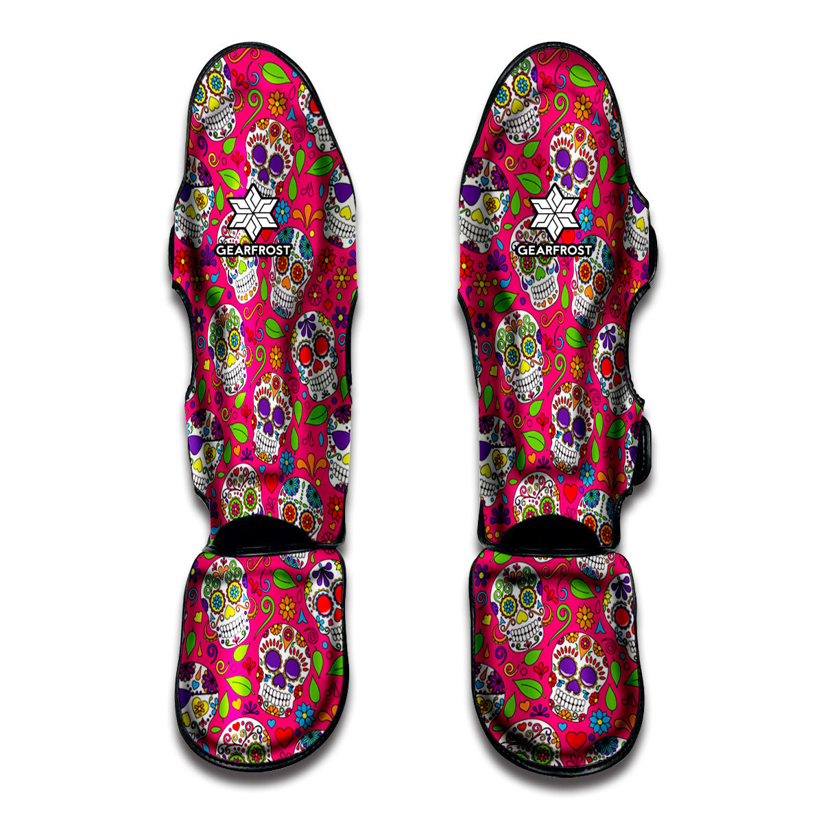 Pink Sugar Skull Pattern Print Muay Thai Shin Guards