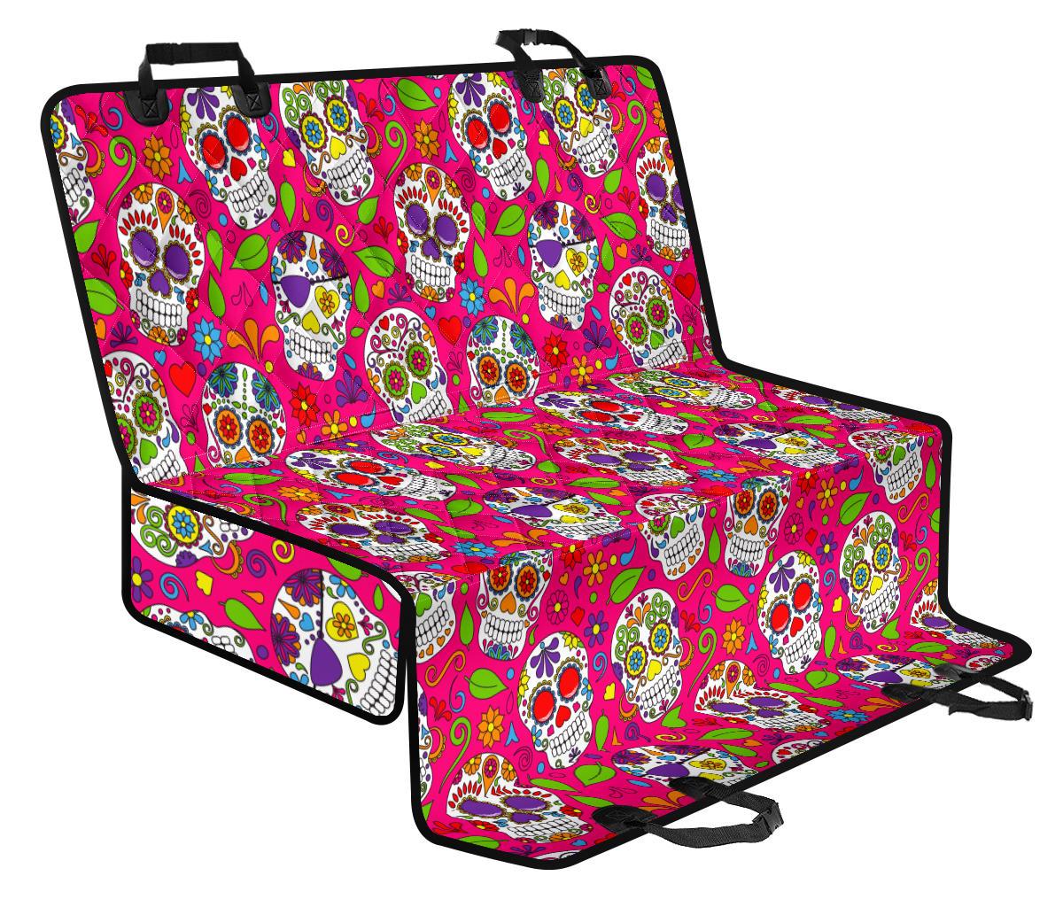 Pink Sugar Skull Pattern Print Pet Car Back Seat Cover