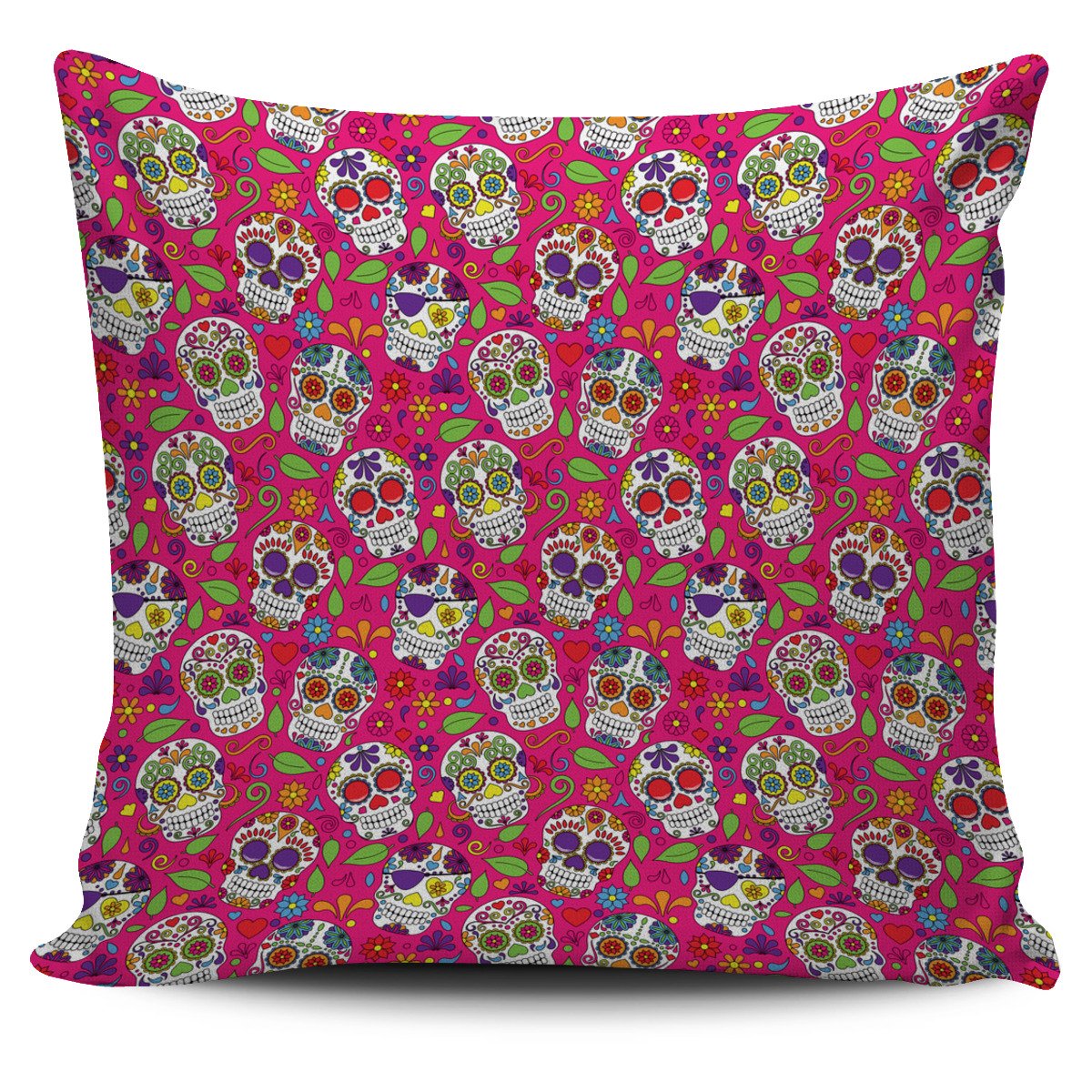 Pink Sugar Skull Pattern Print Pillow Cover