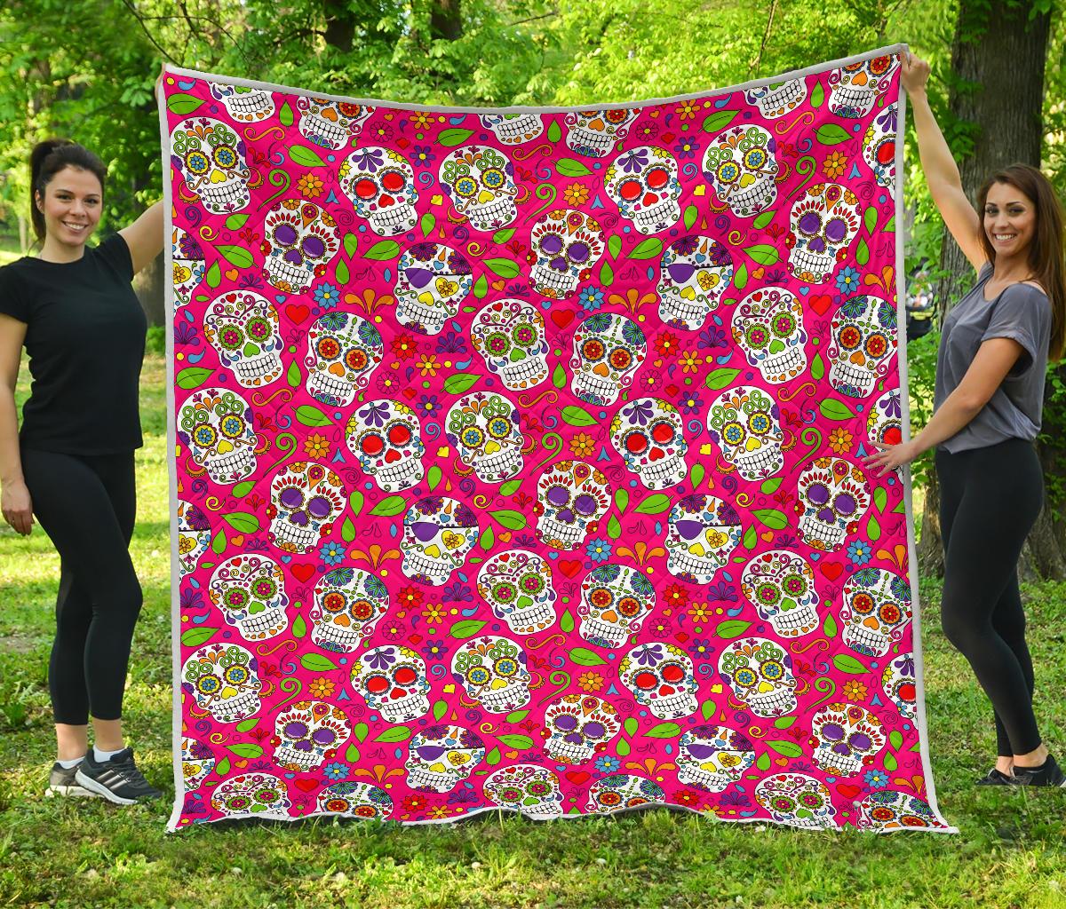 Pink Sugar Skull Pattern Print Quilt