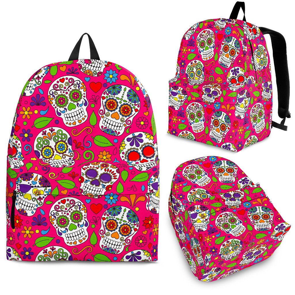 Pink Sugar Skull Pattern Print School Backpack