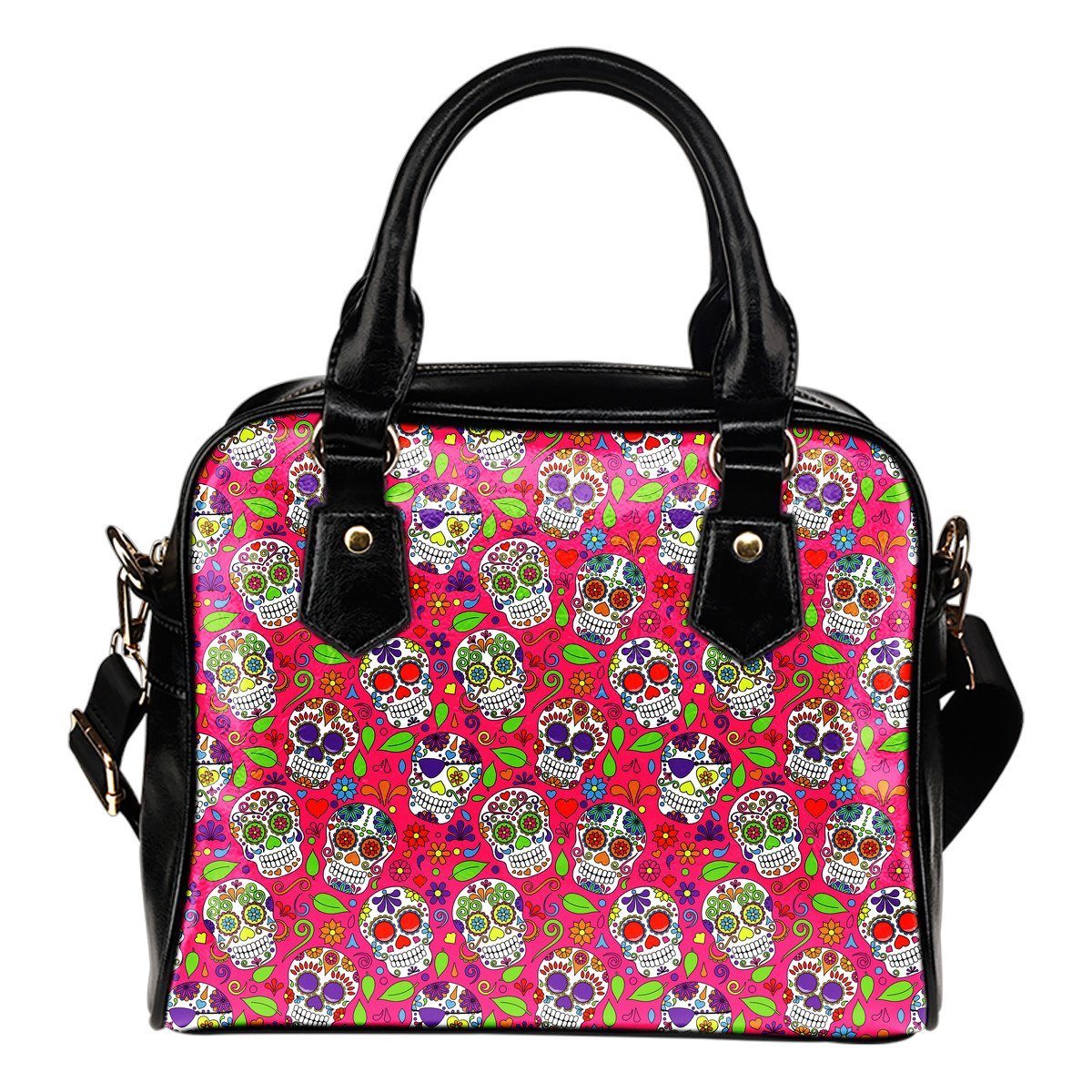 Pink Sugar Skull Pattern Print Shoulder Handbag