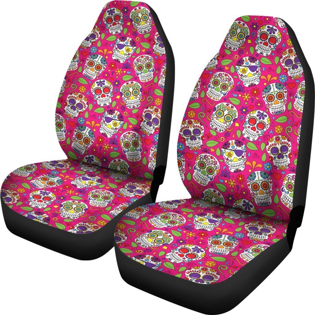 Pink Sugar Skull Pattern Print Universal Fit Car Seat Covers