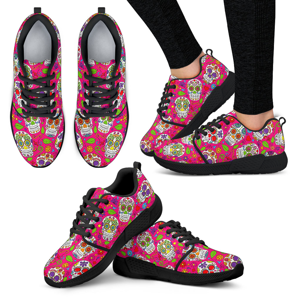 Pink Sugar Skull Pattern Print Women's Athletic Shoes