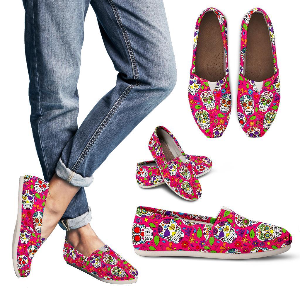 Pink Sugar Skull Pattern Print Women's Casual Canvas Shoes