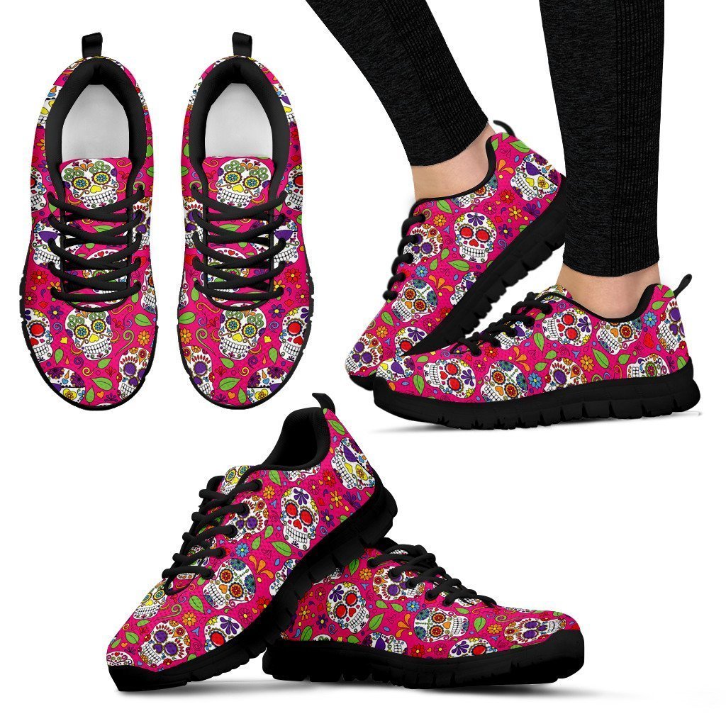 Pink Sugar Skull Pattern Print Women's Sneakers