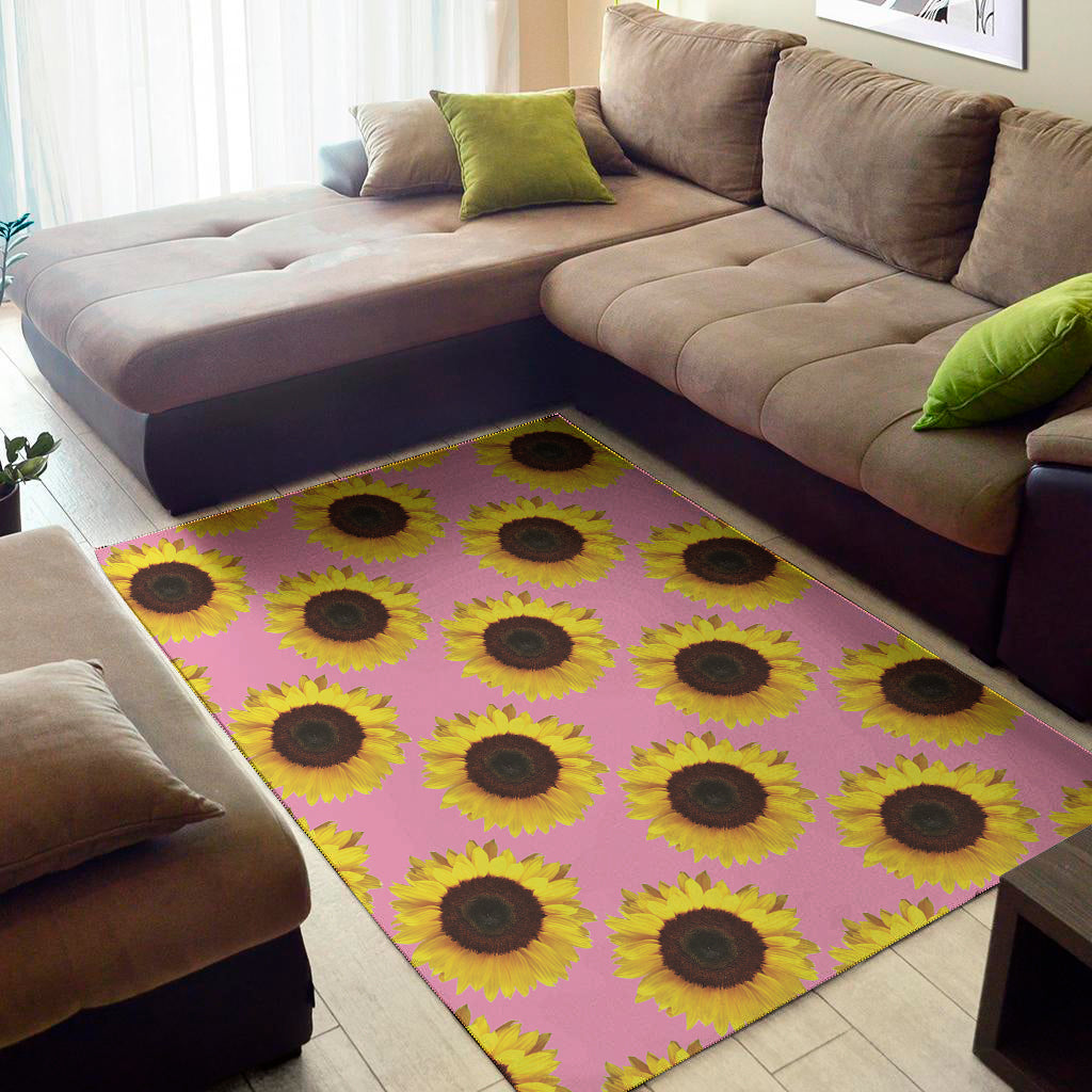 Pink Sunflower Pattern Print Area Rug