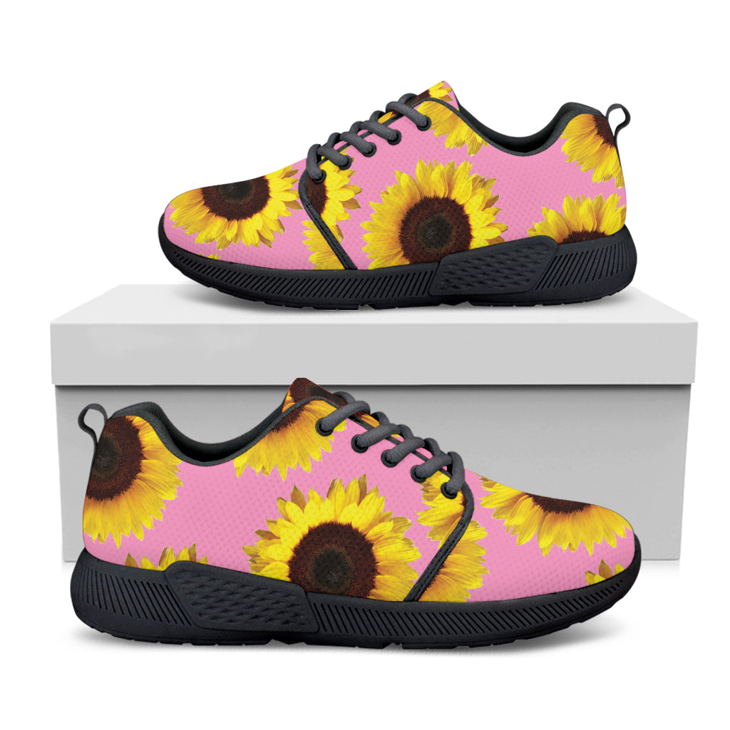 Pink Sunflower Pattern Print Black Athletic Shoes