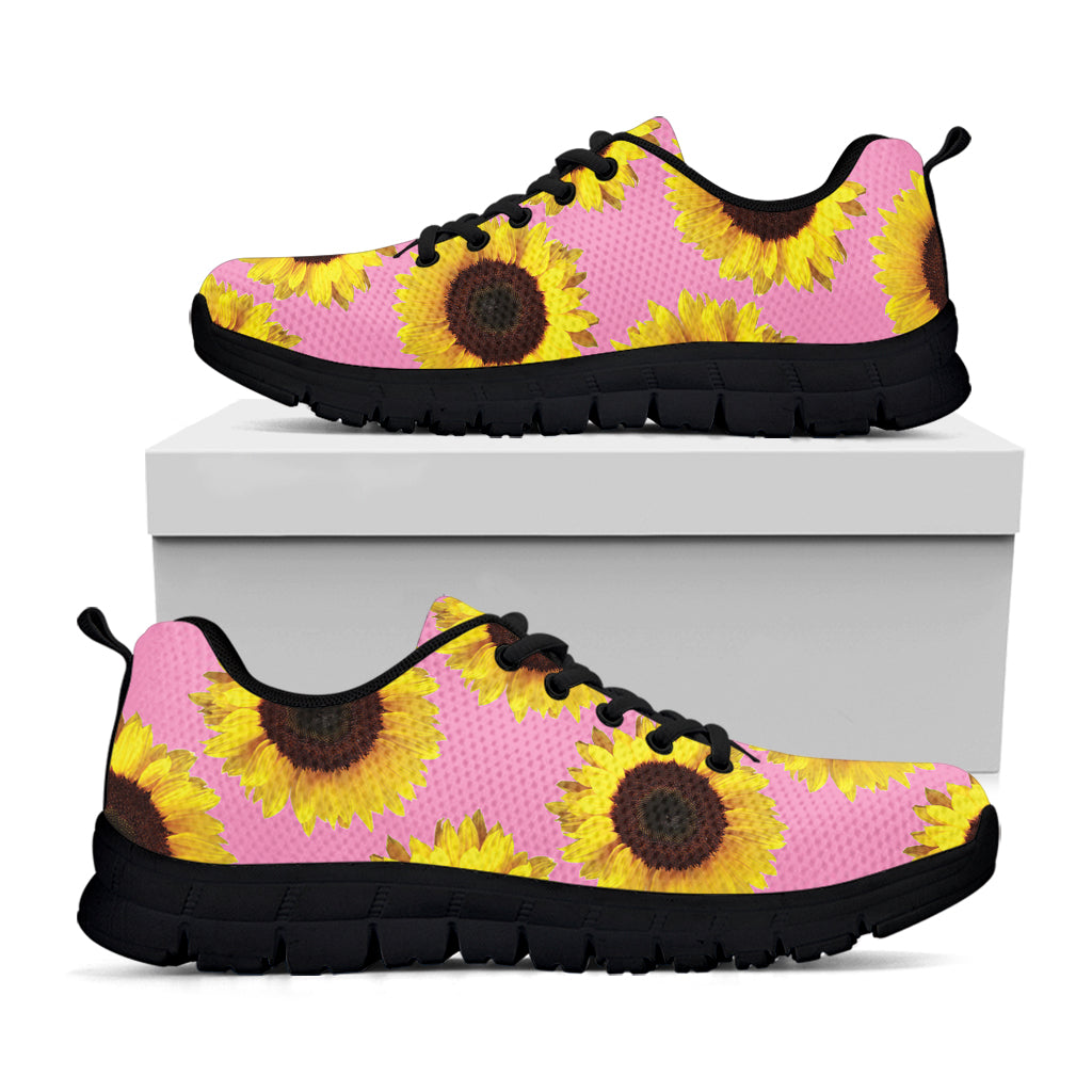 Pink Sunflower Pattern Print Black Sneakers