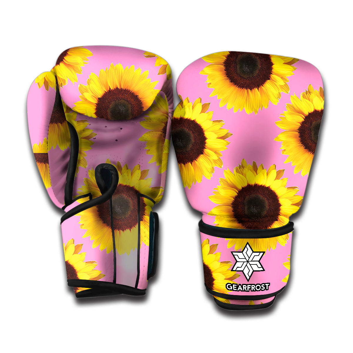 Pink Sunflower Pattern Print Boxing Gloves