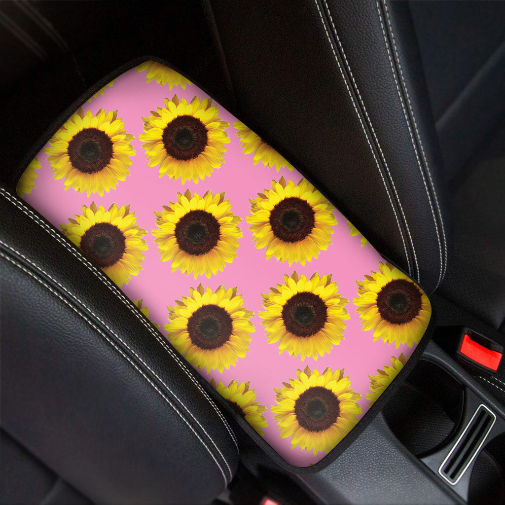 Pink Sunflower Pattern Print Car Center Console Cover