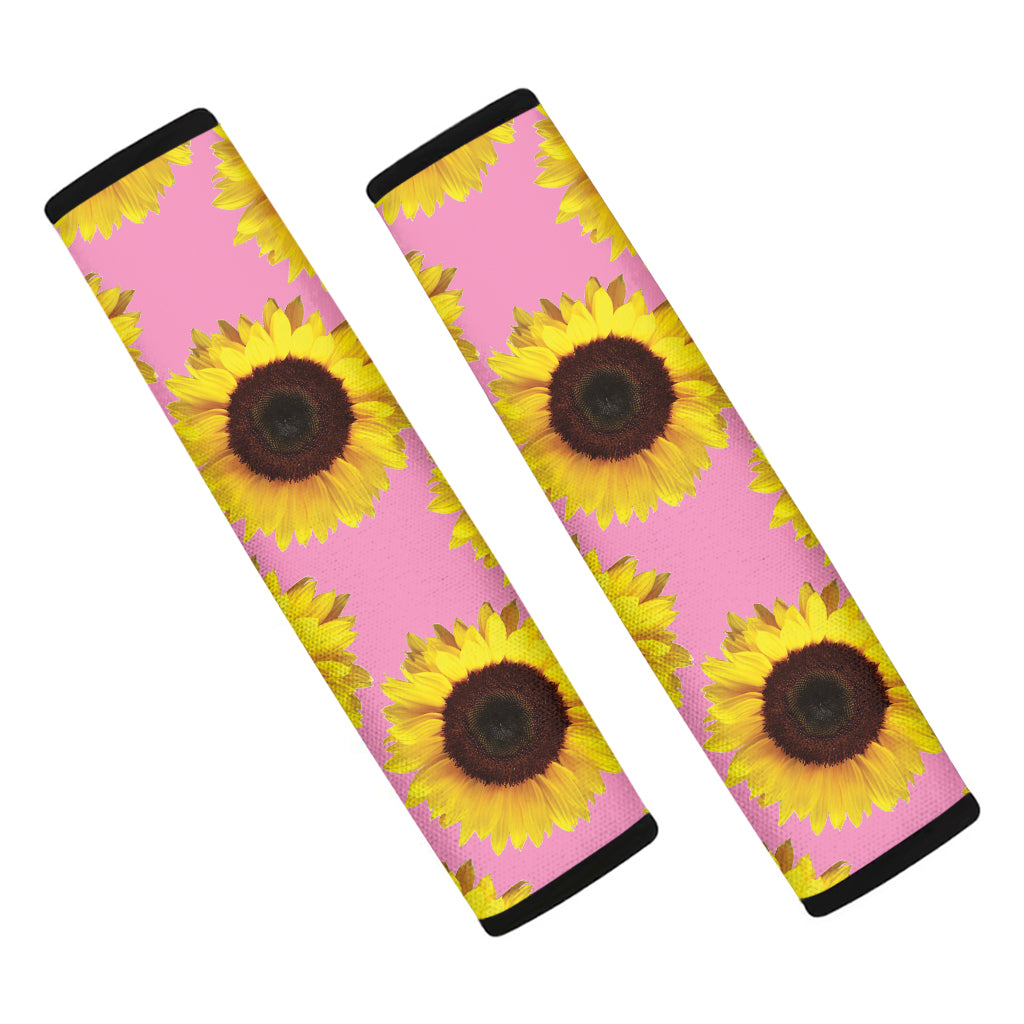 Pink Sunflower Pattern Print Car Seat Belt Covers