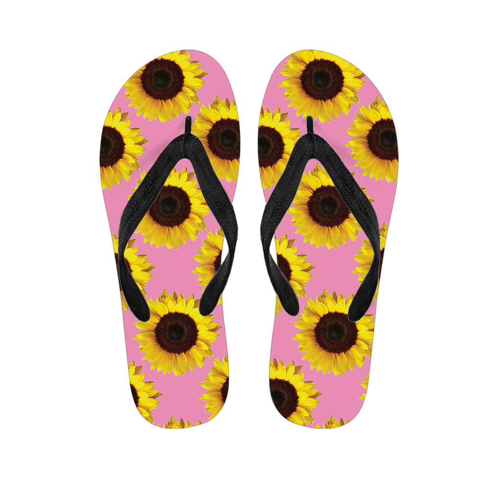 Pink Sunflower Pattern Print Flip Flops