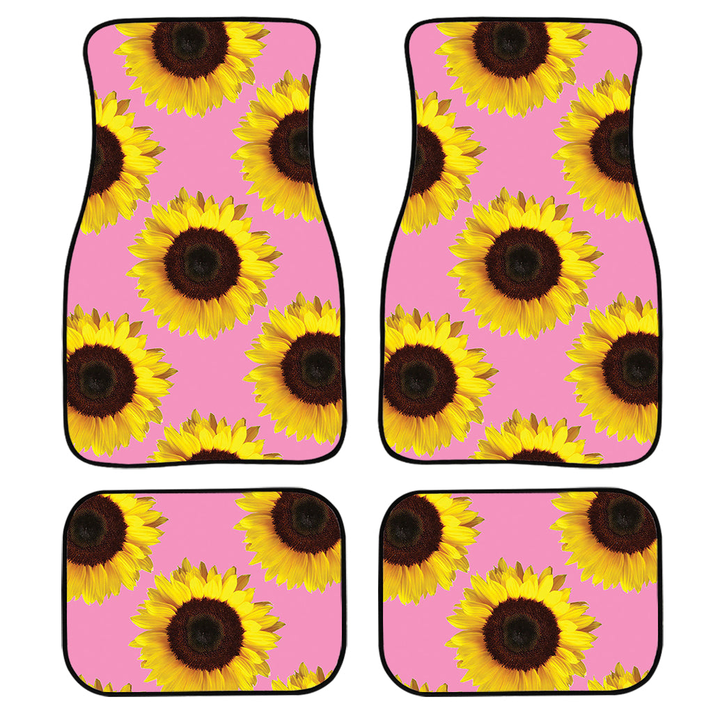 Pink Sunflower Pattern Print Front and Back Car Floor Mats