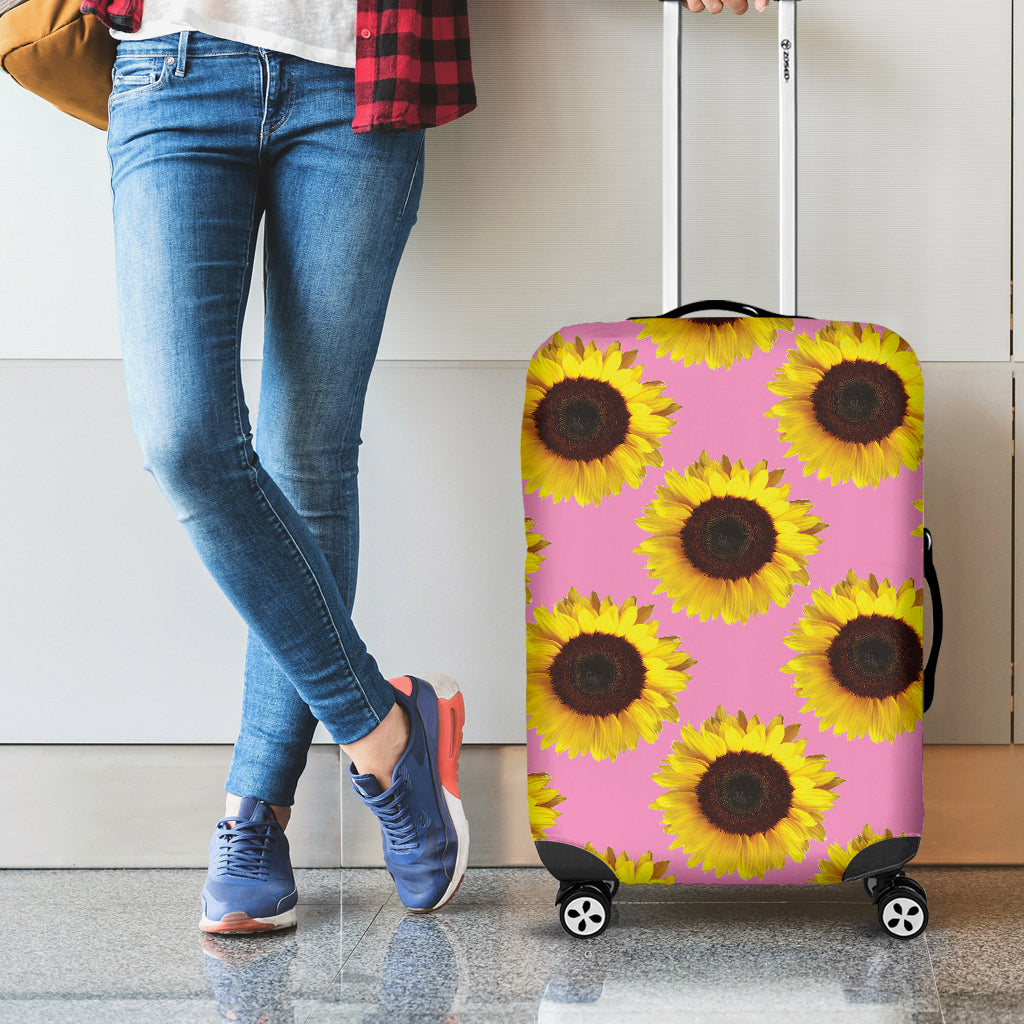 Pink Sunflower Pattern Print Luggage Cover