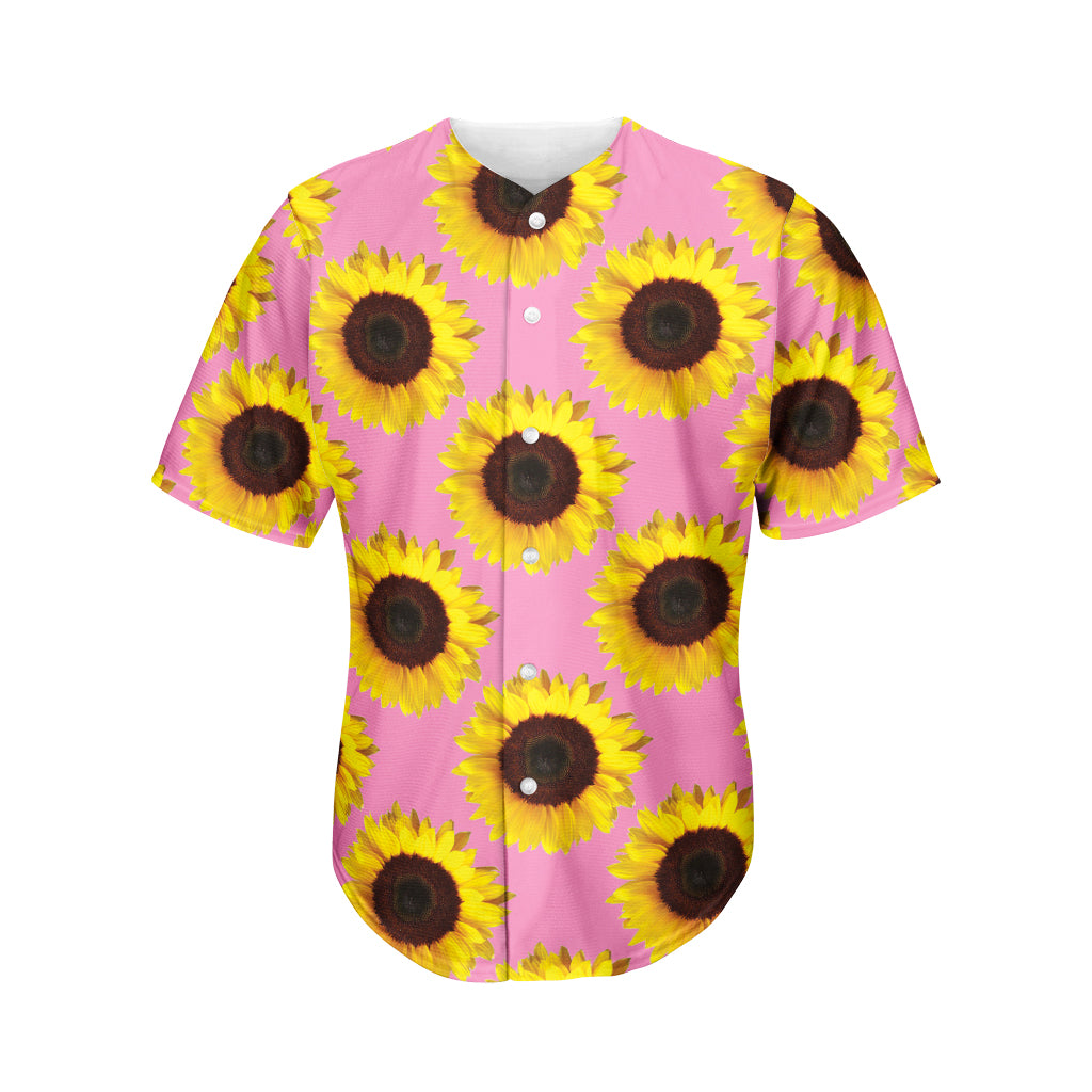 Pink Sunflower Pattern Print Men's Baseball Jersey