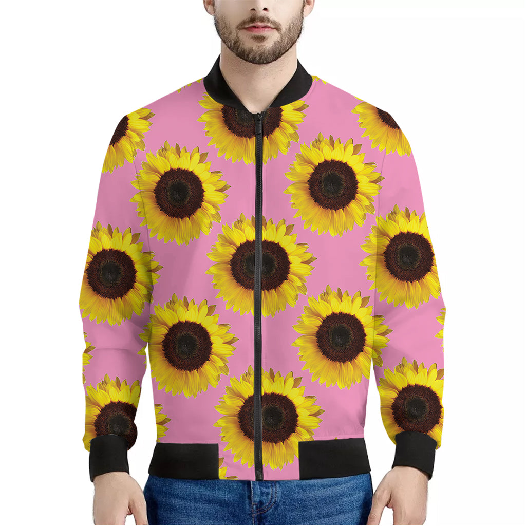 Pink Sunflower Pattern Print Men's Bomber Jacket