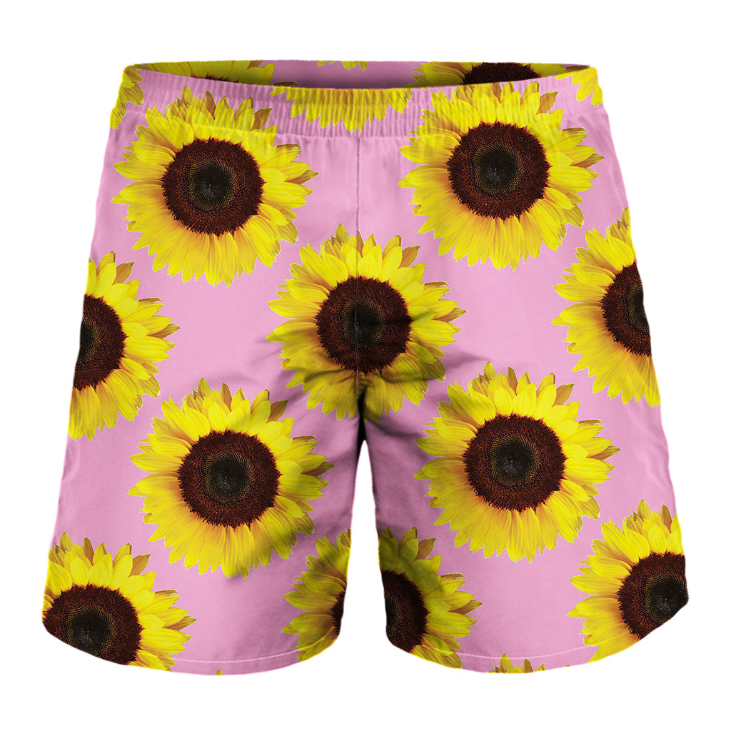 Pink Sunflower Pattern Print Men's Shorts