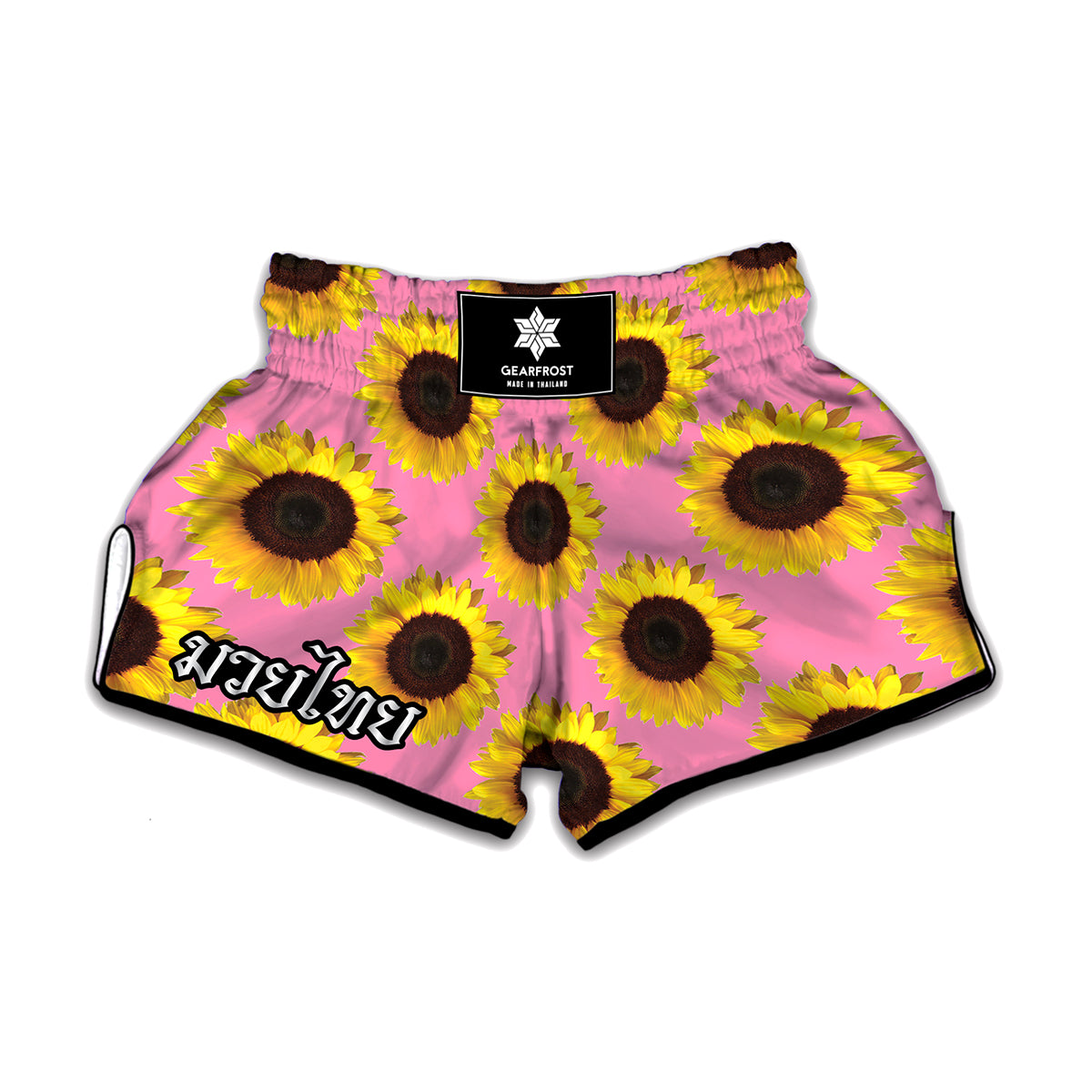 Pink Sunflower Pattern Print Muay Thai Boxing Shorts