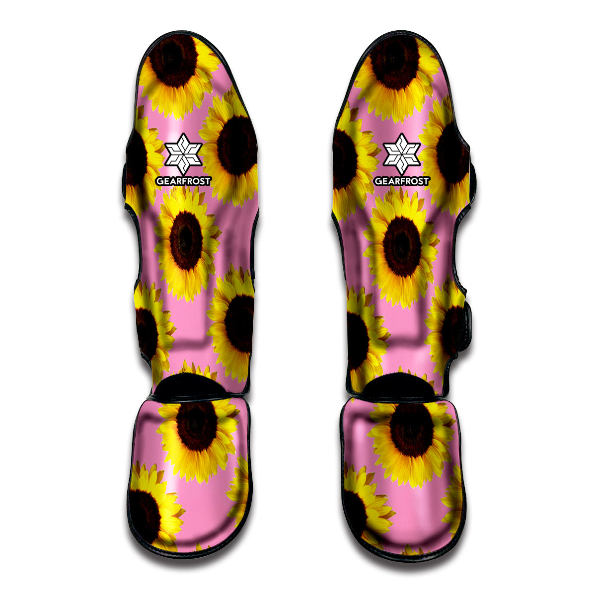 Pink Sunflower Pattern Print Muay Thai Shin Guards