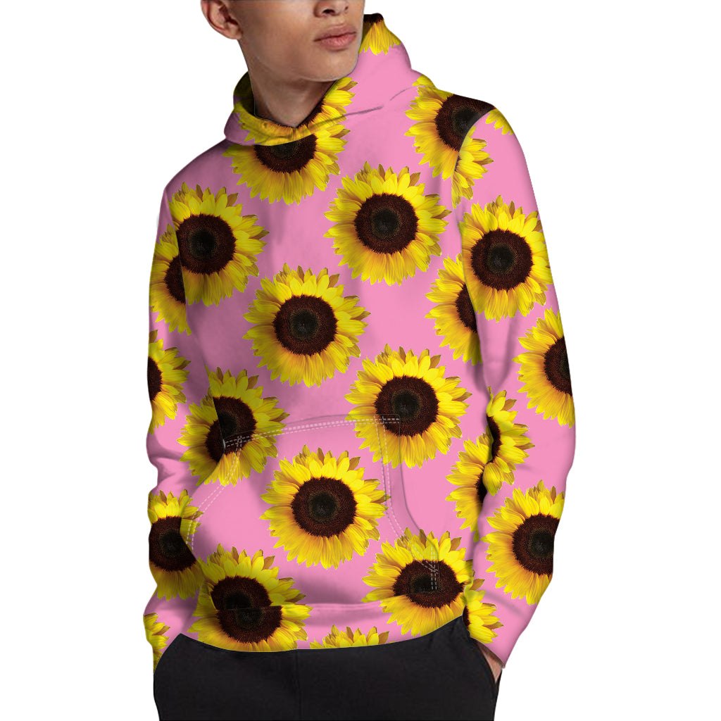 Pink Sunflower Pattern Print Pullover Hoodie