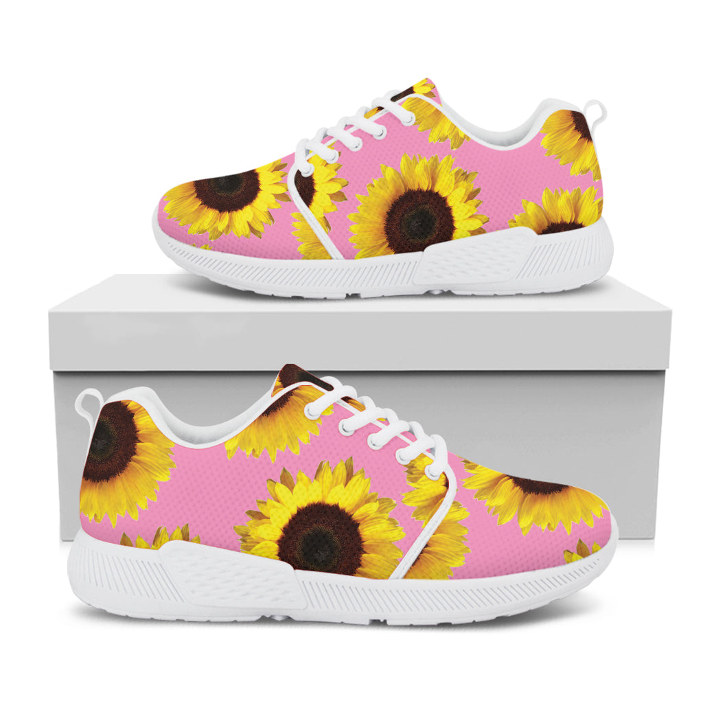 Pink Sunflower Pattern Print White Athletic Shoes