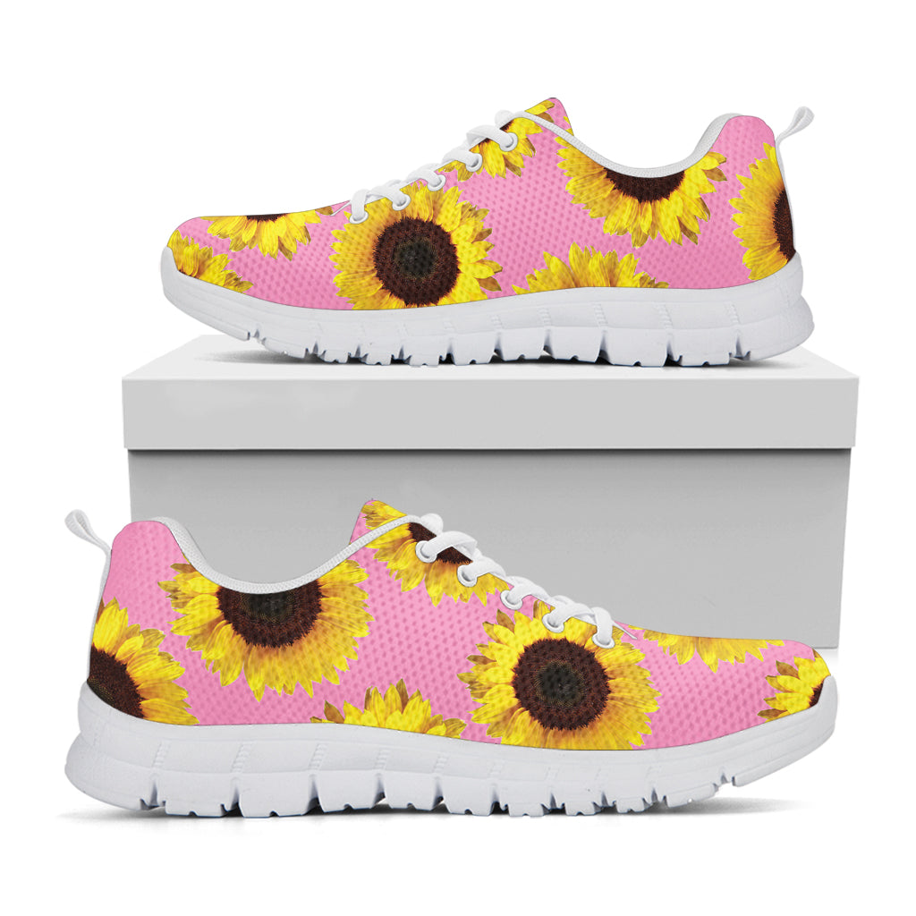 Pink Sunflower Pattern Print White Sneakers