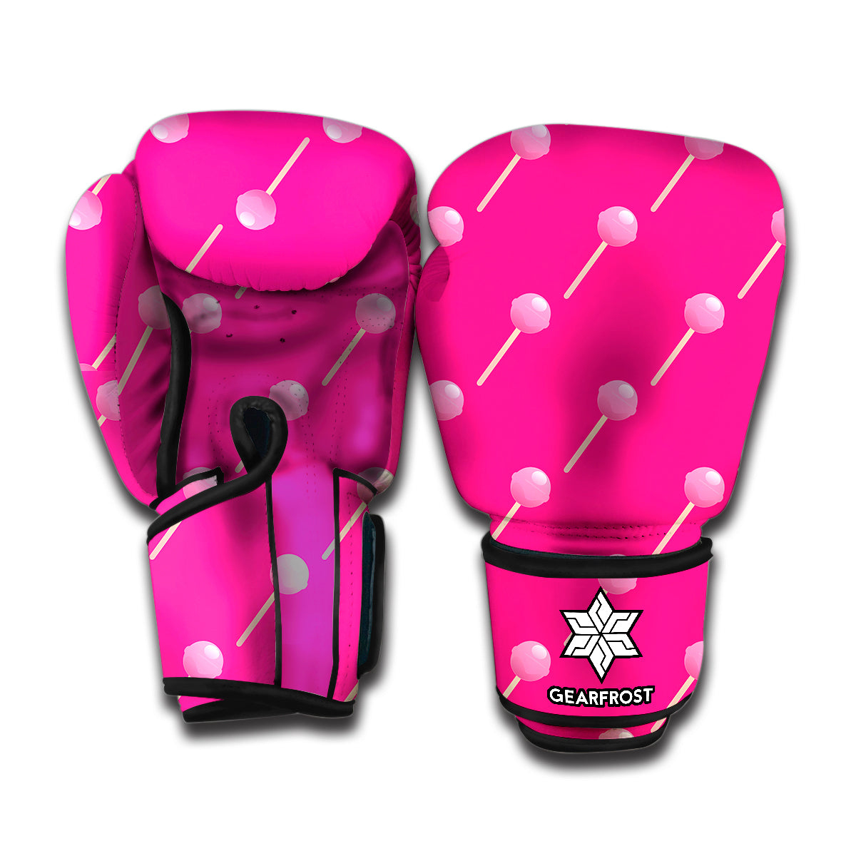 Pink Sweet Lollipop Pattern Print Boxing Gloves