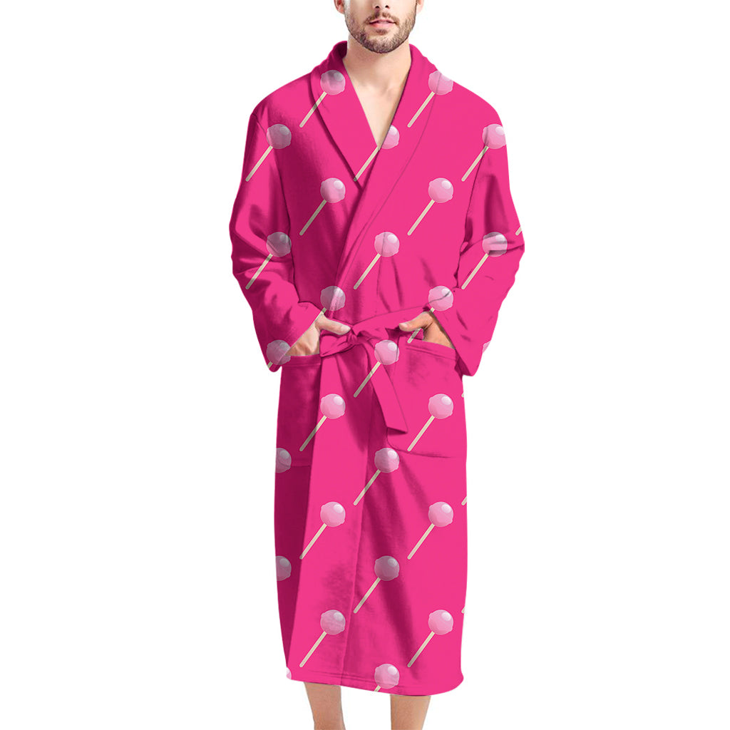 Pink Sweet Lollipop Pattern Print Men's Bathrobe