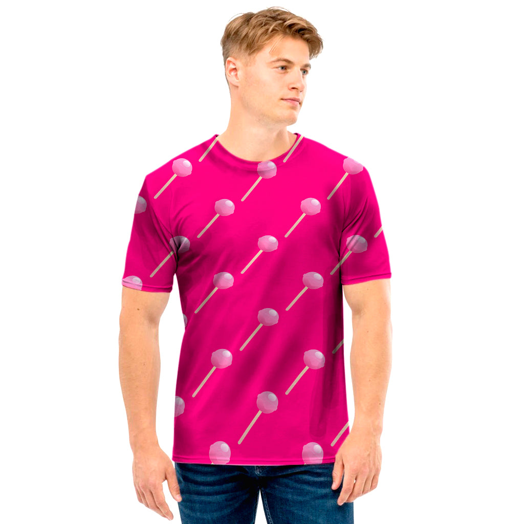 Pink Sweet Lollipop Pattern Print Men's T-Shirt