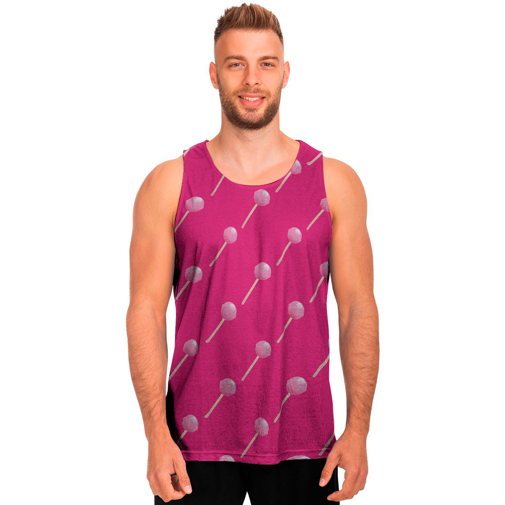 Pink Sweet Lollipop Pattern Print Men's Tank Top