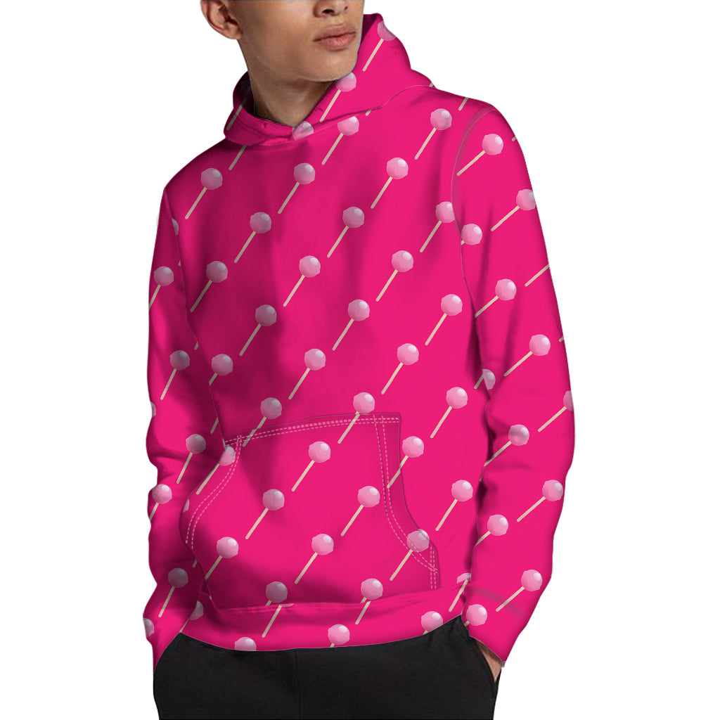 Pink Sweet Lollipop Pattern Print Pullover Hoodie