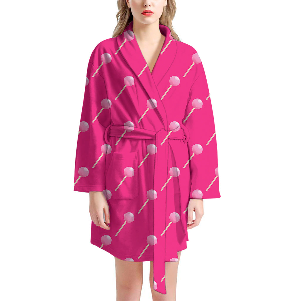 Pink Sweet Lollipop Pattern Print Women's Bathrobe