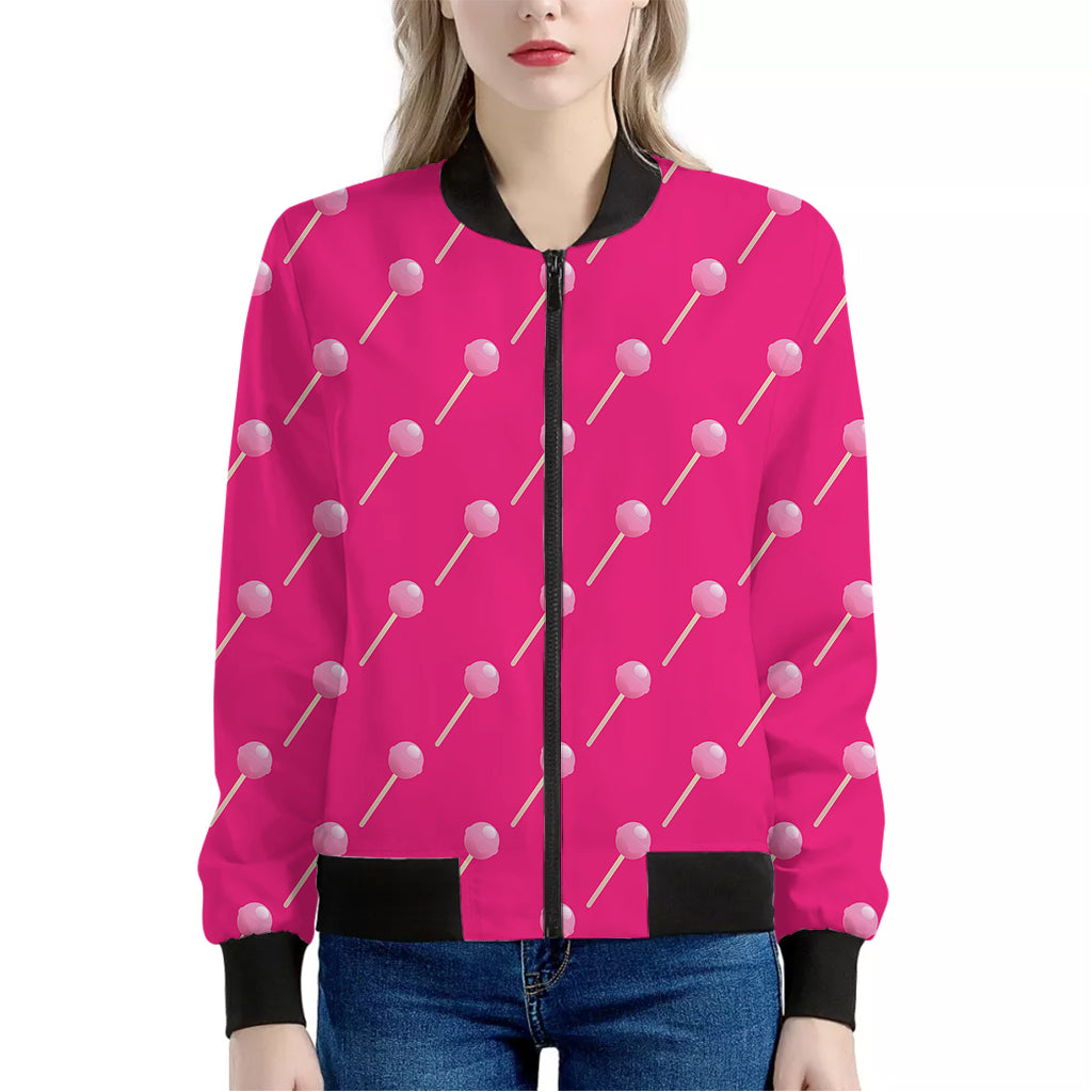 Pink Sweet Lollipop Pattern Print Women's Bomber Jacket