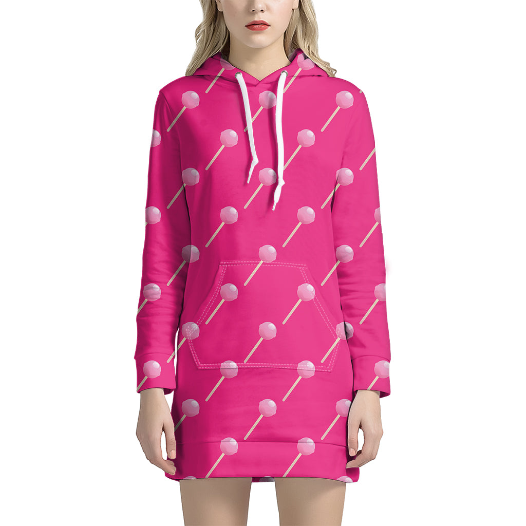 Pink Sweet Lollipop Pattern Print Women's Pullover Hoodie Dress