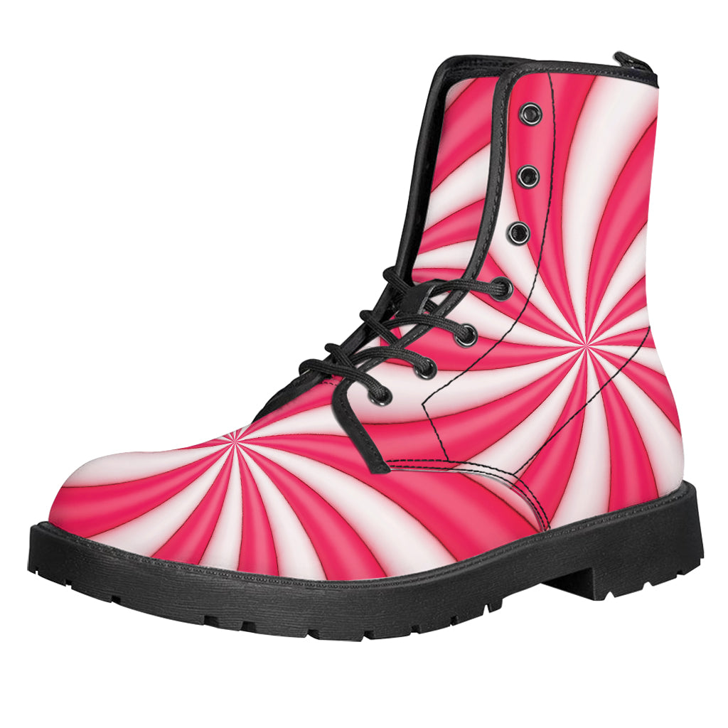 Pink Swirl Candy Print Leather Boots