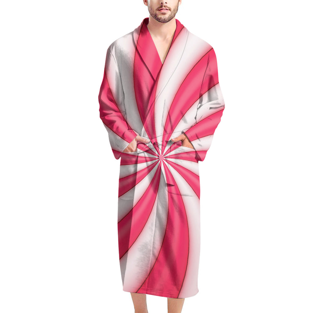 Pink Swirl Candy Print Men's Bathrobe