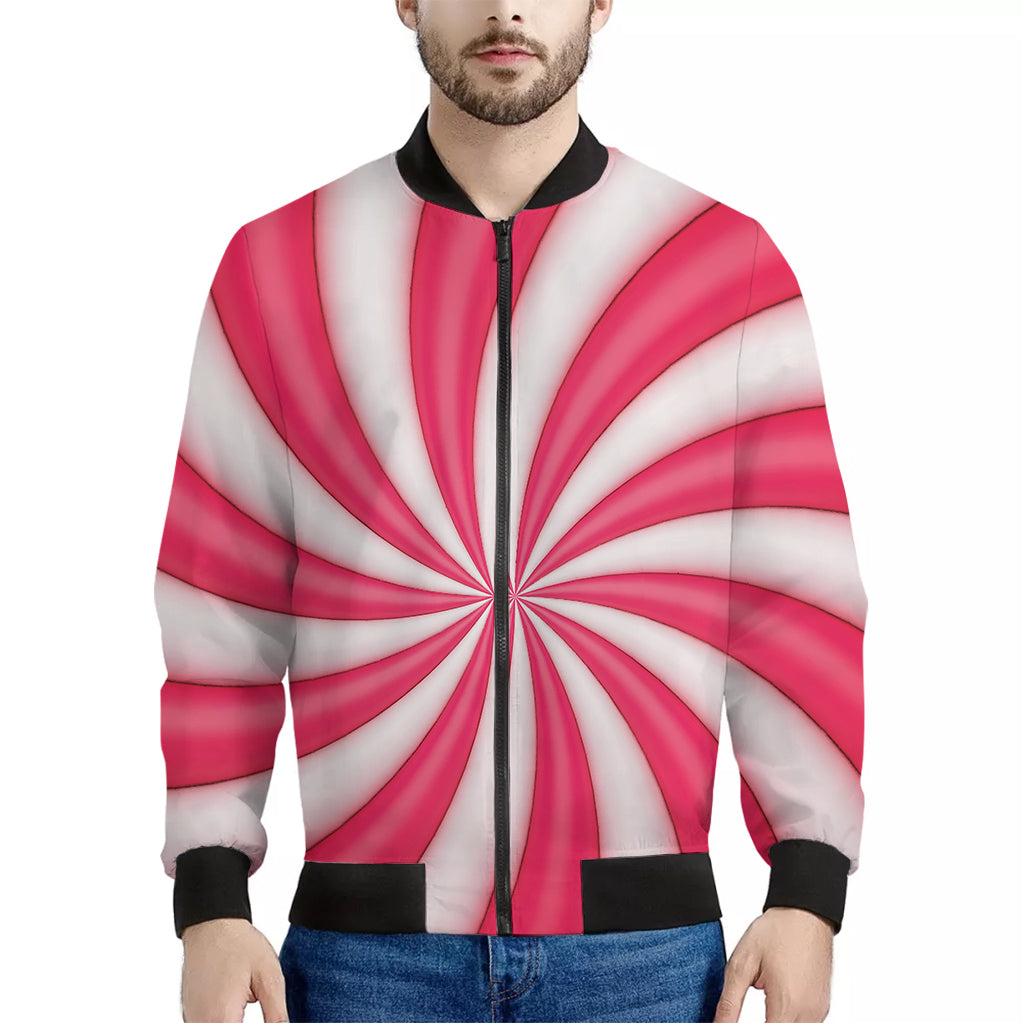 Pink Swirl Candy Print Men's Bomber Jacket