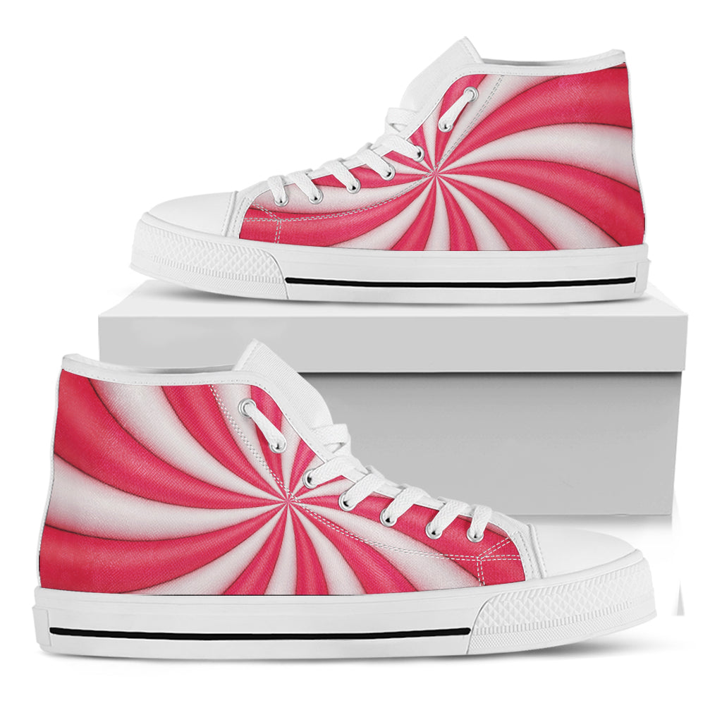 Pink Swirl Candy Print White High Top Shoes