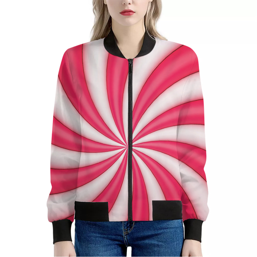 Pink Swirl Candy Print Women's Bomber Jacket