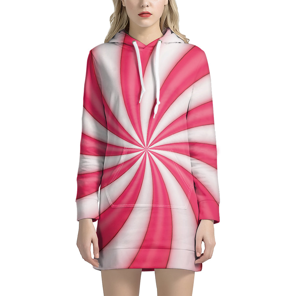 Pink Swirl Candy Print Women's Pullover Hoodie Dress