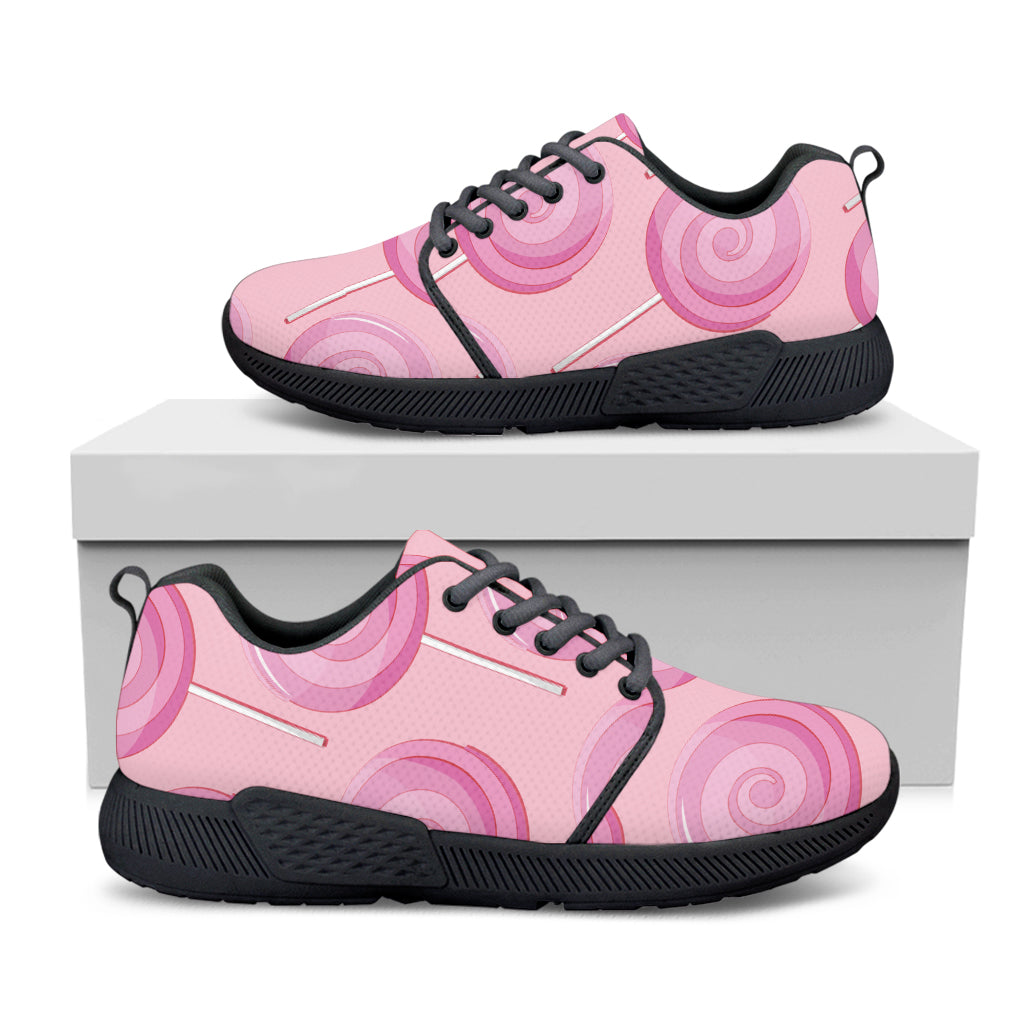 Pink Swirl Lollipop Pattern Print Black Athletic Shoes