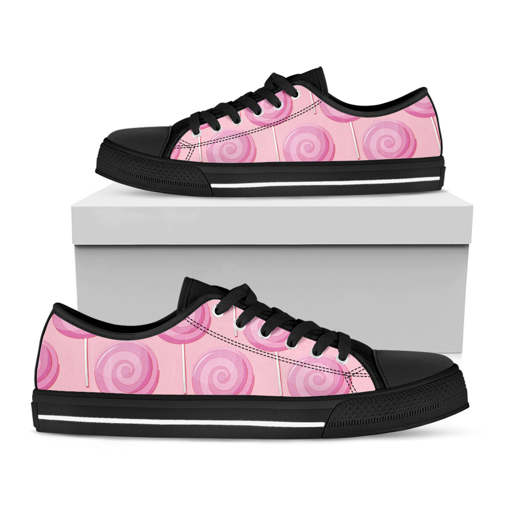 Pink Swirl Lollipop Pattern Print Black Low Top Shoes