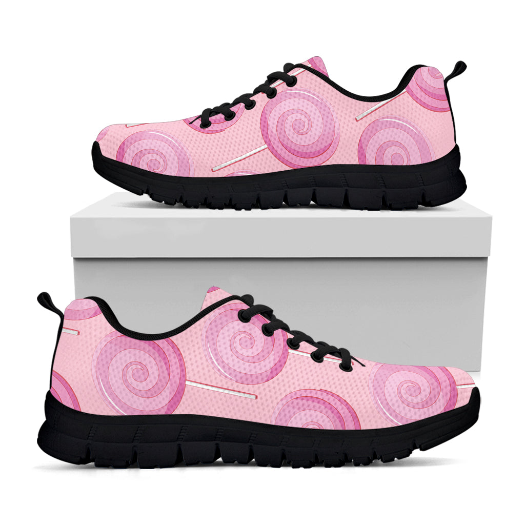 Pink Swirl Lollipop Pattern Print Black Sneakers