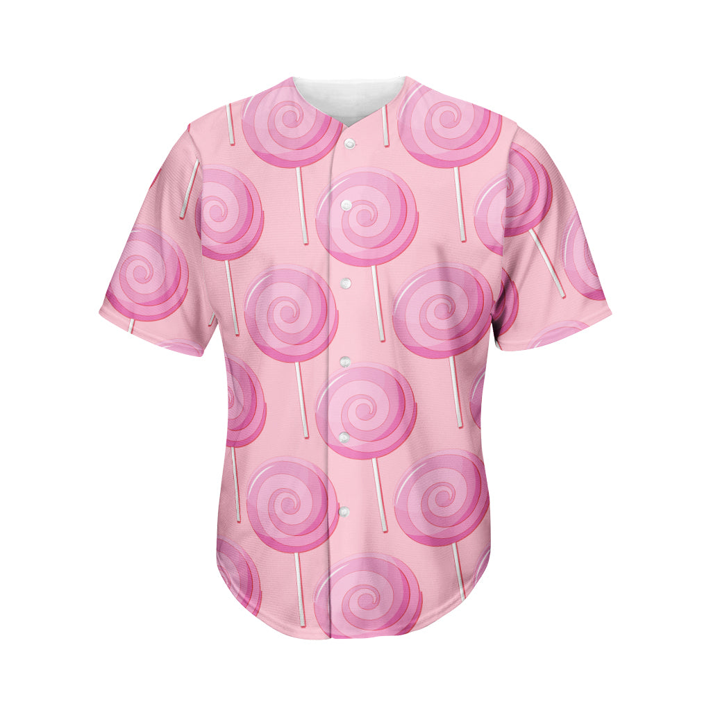 Pink Swirl Lollipop Pattern Print Men's Baseball Jersey