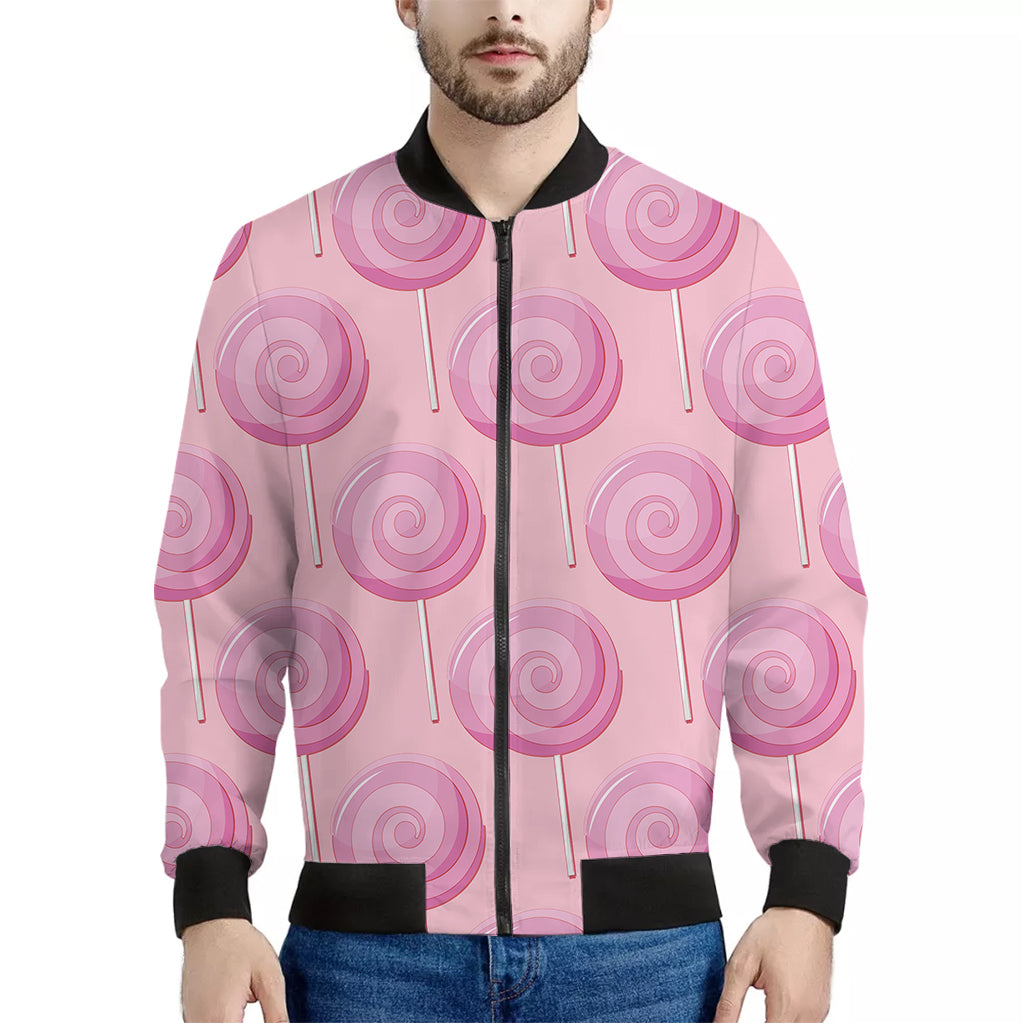 Pink Swirl Lollipop Pattern Print Men's Bomber Jacket