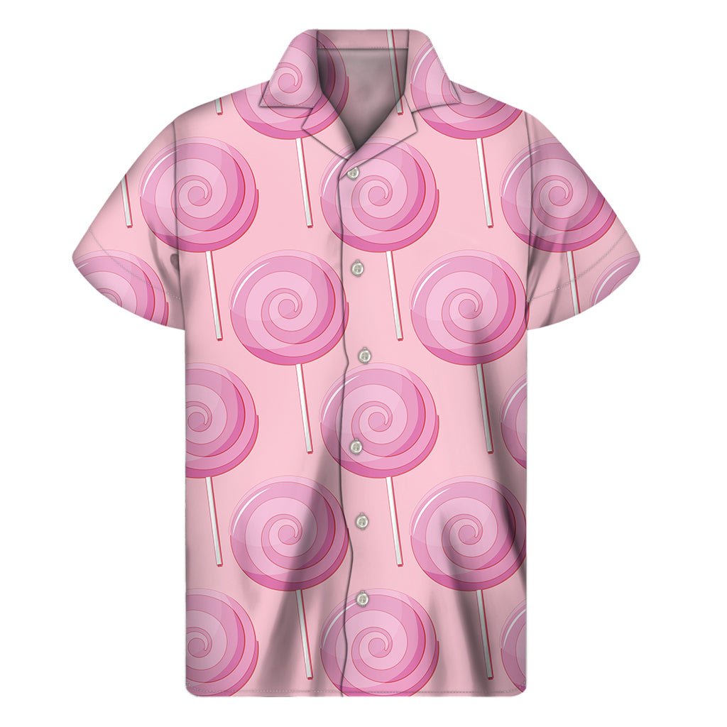 Pink Swirl Lollipop Pattern Print Men's Short Sleeve Shirt