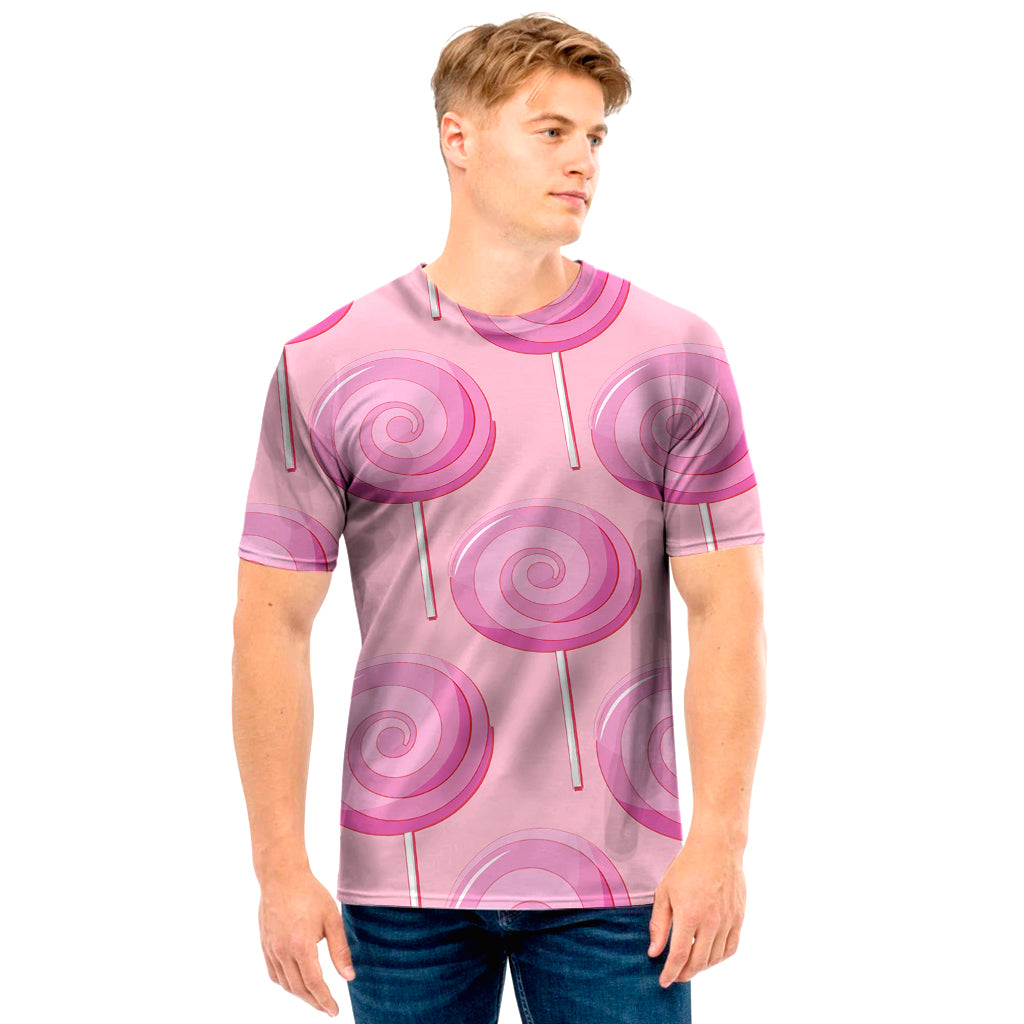 Pink Swirl Lollipop Pattern Print Men's T-Shirt