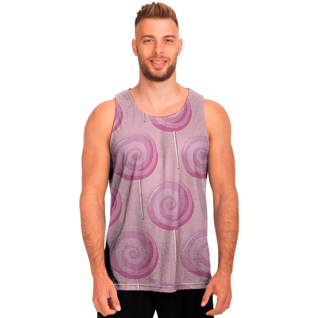 Pink Swirl Lollipop Pattern Print Men's Tank Top