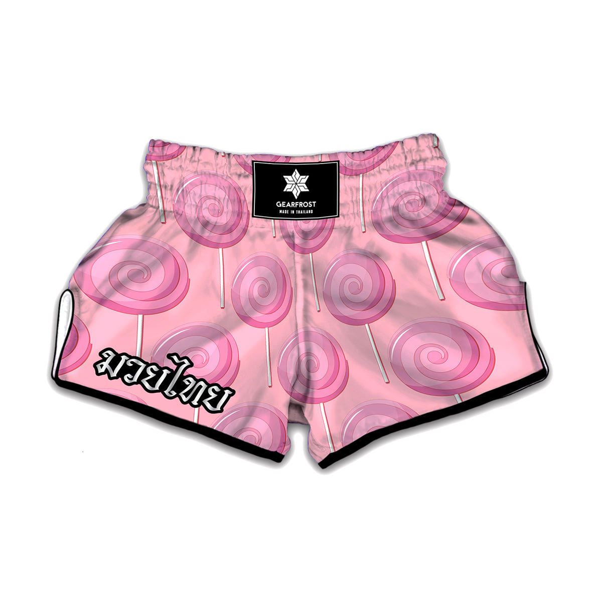 Pink Swirl Lollipop Pattern Print Muay Thai Boxing Shorts